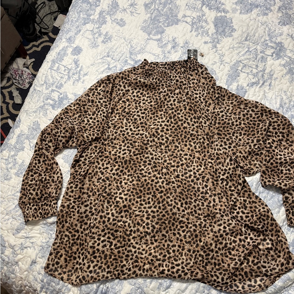 Torrid Brown and Black Long Sleeve Blouse with Mandarin Collar